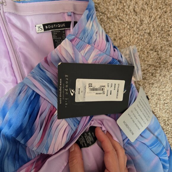 Sz 12 NWT JS Boutique Strapless Blue/Purple Watercolor Chiffon High-Low Gown - Picture 3 of 6